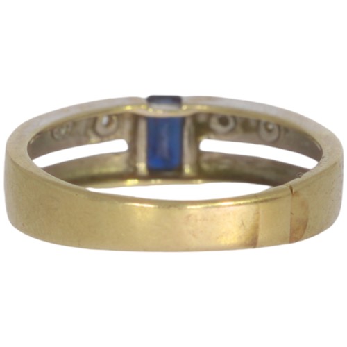 160 - Yellow Metal Tested As 14ct Egyptian Gold Diamond And Sapphire Ring Finger Size P Weight 3.3 Grams