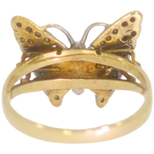 50 - 9ct gold diamond butterfly ring. Set with brilliant cut diamonds of 0.22ct total calculated weight, ... 