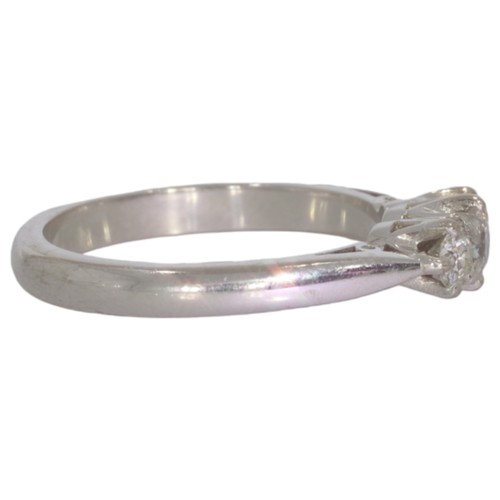 32 - 18ct white gold diamond three stone ring. Set with three old European cut diamonds of 0.30ct total c... 