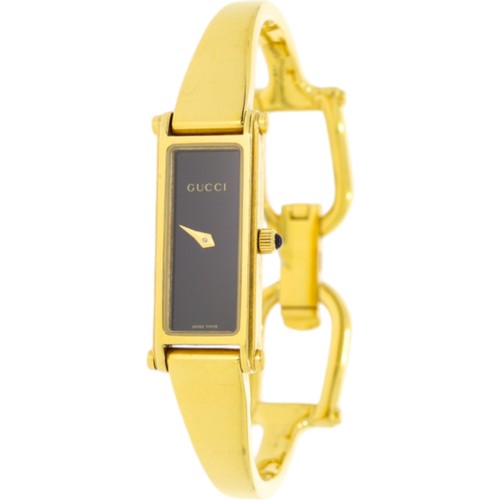 175 - GUCCI 1500L Watch Gold Coloured Black Dial Quartz Women’s Bangle Wrist Watch