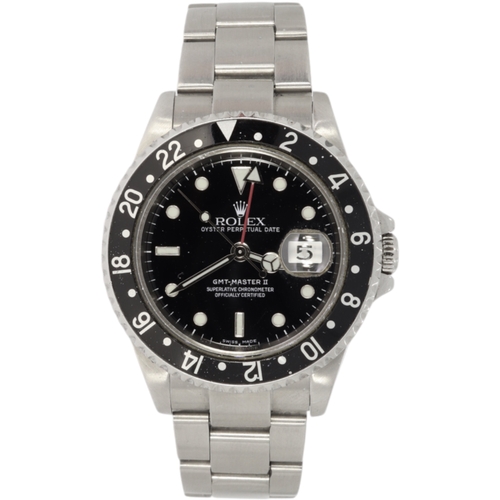 202 - Rolex. A stainless steel automatic calendar bracelet watch with dual time zone Model: GMT Master II ... 