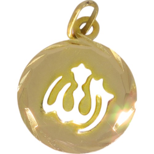 230 - 18ct yellow gold islamic Allah circle pendant.