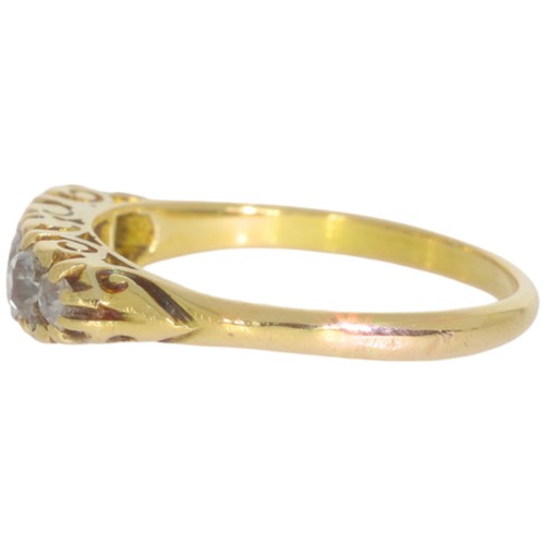 127 - Antique diamond carved half hoop ring. Set with old European cut diamonds of 0.63ct calculated weigh... 