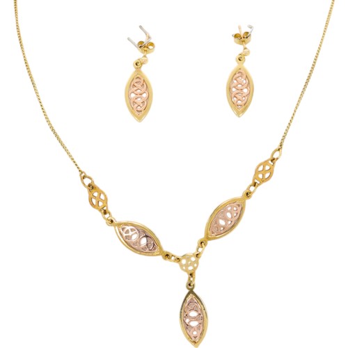 133 - Clogau welsh gold necklace and matching earring set. total combined weight 10.68g 9ct rose and yello... 