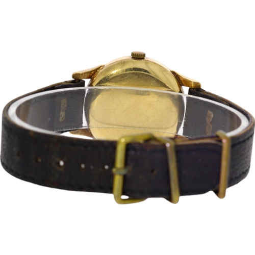 94 - Trebex 9ct Yellow Gold Bidynator Incabloc Automatic 17 Jewels 32mm Black Leather Strap