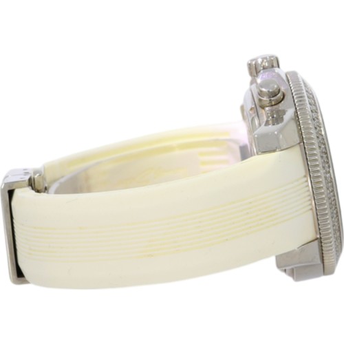 92 - Thomas Sadbo Stainless Steel Mother Of Pearl Dial White Rubber Bracelet