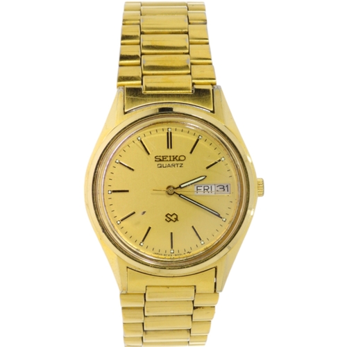 493 - Seiko SQ 8C23-6000 Gold Coloured Quartz 32mm Day Date Indicator  Wristwatch