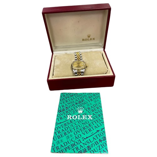 481 - Rolex Ladies Datejust 31mm Midi Box & Papers Gold Sunburst Baton Dial Ref. 68273
-Nice clean watch, ... 