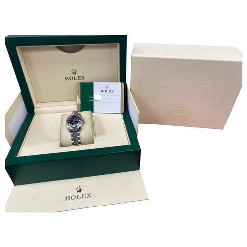 69 - Rolex Datejust White Gold Bezel Black Diamond Dial Ladies Watch 179174 With Box And Card And Origina... 