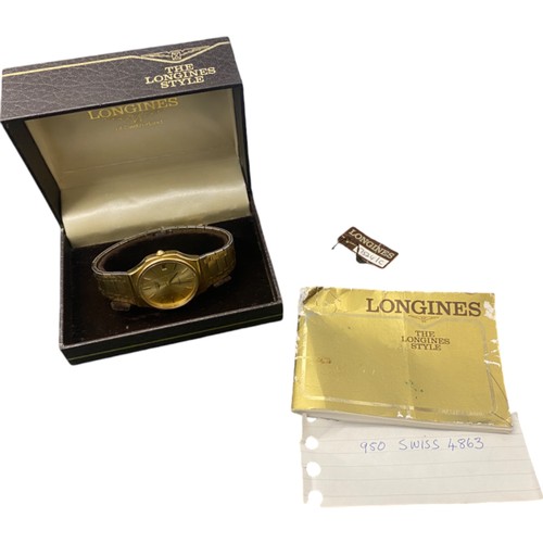 36 - Longines 51524 Gold Coloured 35mm Box And Papers 1982 Date Indicator