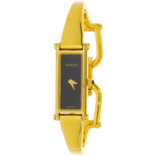 445 - GUCCI 1500L Watch Gold Coloured Black Dial Quartz Women’s Bangle Wrist Watch