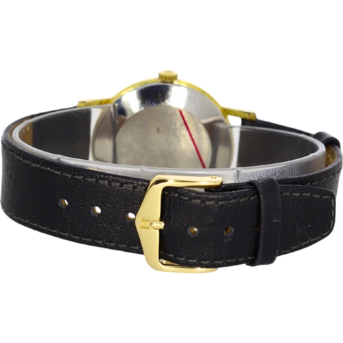 24 - Gruen Precision 510 Swiss Men's Gold Coloured Wrist Watch Black Leather Strap Manual Wind 33mm