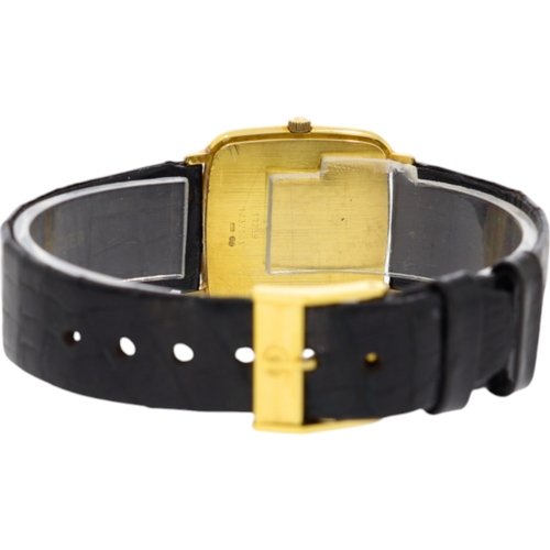 11 - Baume & Mercier 18ct Yellow Gold Square Dial 26mm Black Baume & Mercier Strap Quartz Movement