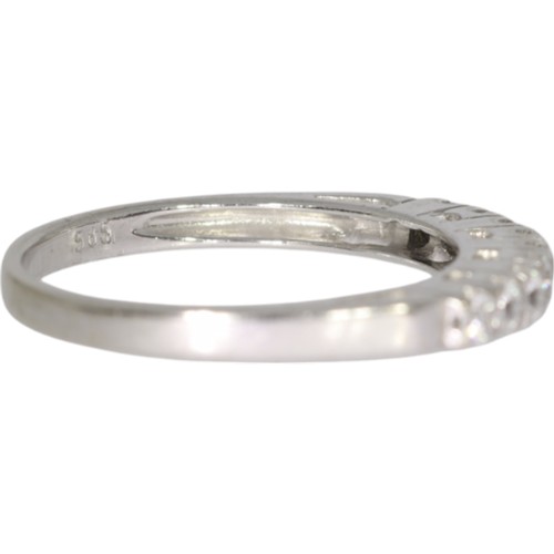 114 - 14ct white gold CZ half eternity ring. Size N. Weight 2.6g. Stamped 585 and tested as 14ct gold and ... 