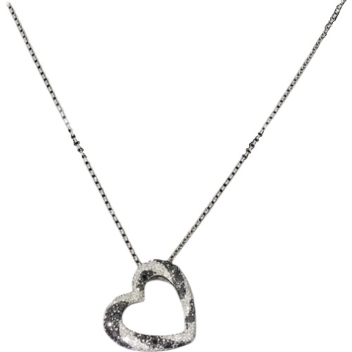 128 - 18ct White Gold Beltcher Linked Necklace With Heart Shaped White And Black Stoned Pendent 3.4 Grams ... 