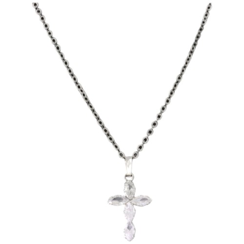 129 - 18CT WHITE GOLD CHAIN WITH CZ CROSS PENDANT.