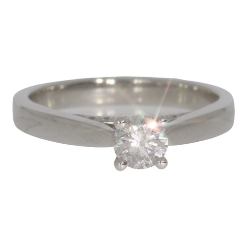 140 - 18ct white gold diamond single-stone ring, with diamond shoulders.  Set with brilliant cut diamonds ... 