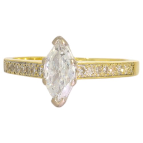 152 - 18ct Yellow Gold Marquise-Cut Diamond Center Stone With Diamond Set Shoulders 
Total Carat Weight Ap... 