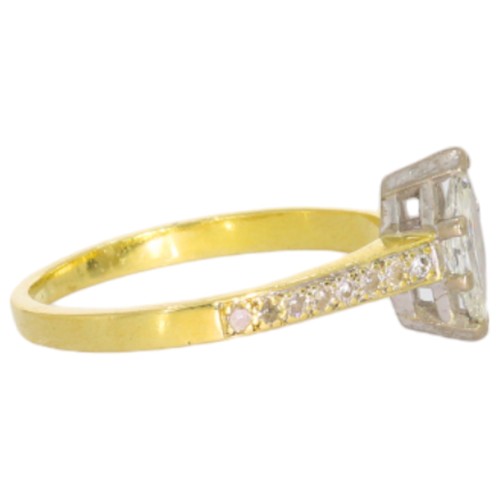 152 - 18ct Yellow Gold Marquise-Cut Diamond Center Stone With Diamond Set Shoulders 
Total Carat Weight Ap... 