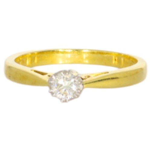 155 - 18ct Yellow Gold Single Diamond Ring 
Total Carat Weight - 0.25
Weight - 2.6 Grams
Finger Size - J