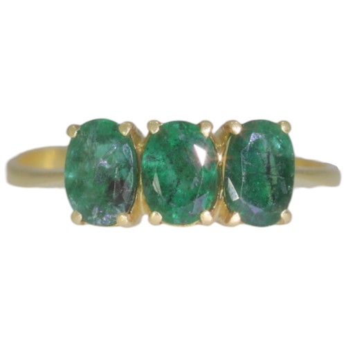 157 - 18ct Yellow Gold Trilogy Emerald Ring 
Weight - 2.4 Grams 
Finger Size - M