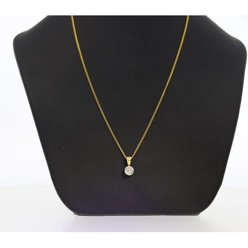 162 - 9ct gold diamond single-stone pendant and chain. Set with a  brilliant cut diamond of 0.16ct, assess... 