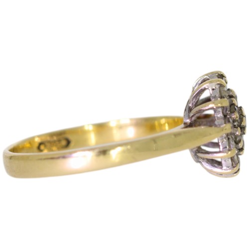 185 - 9ct yellow gold and diamond cluster ring. est .30pts. 1.6g, size J 1/2.