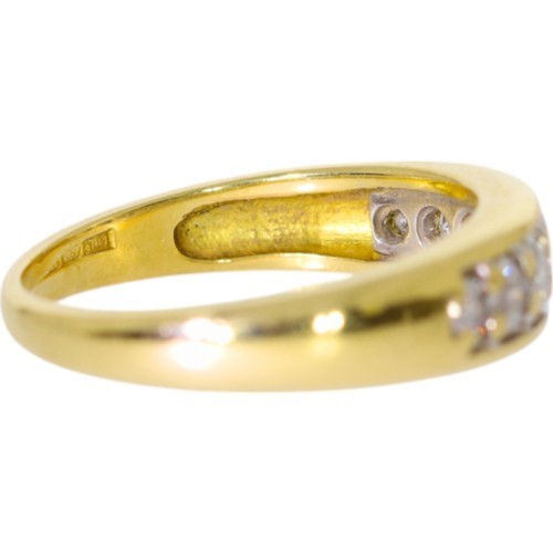 254 - An 18ct yellow gold diamond half-eternity ring. Set with brilliant cut diamonds of 0.90ct total calc... 