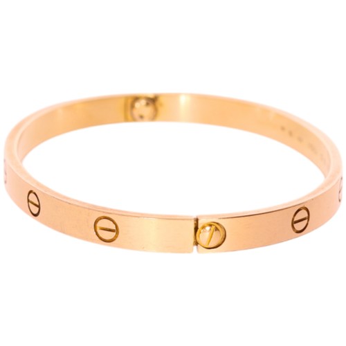 264 - Cartier Rose Gold Love Bangle Size 19 Width 5.9mm Weight 35.5 Grams Has Screwdriver and box