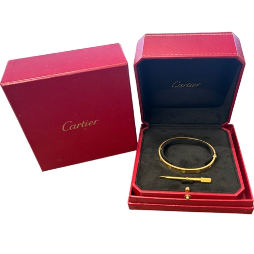 265 - Cartier Yellow Gold 750 Love Bangle Size 19 Old Style Width 5.6mm Weight 33.5 Grams With Screwdriver... 