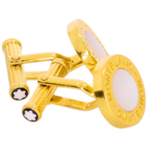 274 - Montblanc yellow gold colour METAL cufflinks with pearl centre. 11.62g