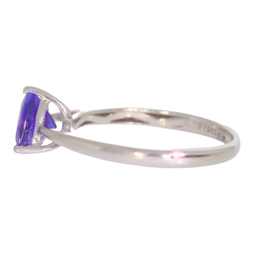 280 - Platinum tanzanite single-stone ring. Set with a trillion tanzanite of 1.31ct. Size P. Weight 3.4g. ... 