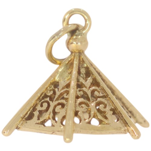 392 - 9ct yellow gold teepee style charm. 2.3 Grams