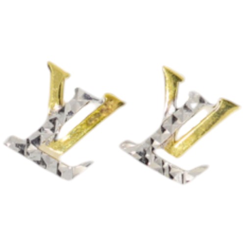 294 - Yellow metal tested as 18ct gold LV inspired stud earrings. 1.4 Grams