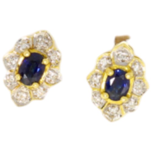 286 - 18ct gold sapphire and diamond cluster earrings. Set with oval sapphires and brilliant cut diamonds ... 