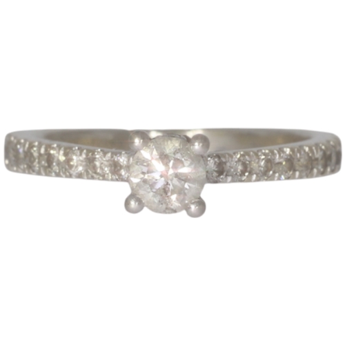 18ct And Platinum 950 Debeers Round Brilliant Cut Diamond 0.30ct With Set Shoulders Colour G Clarity I1 2.3 Grams Finger Size H With Box And Papers Original Purchase Was 2250 From Ernest Jones