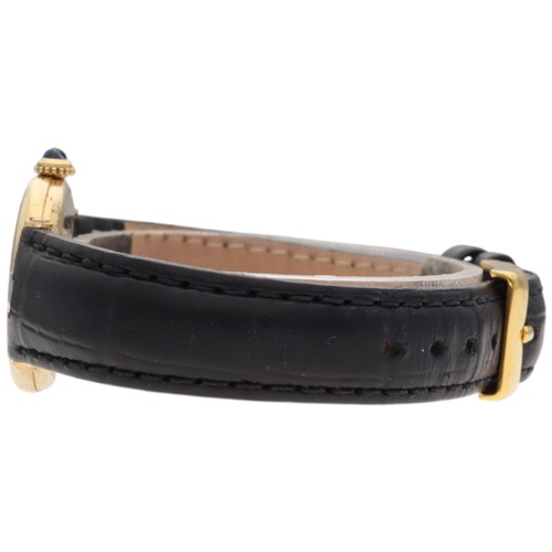 74 - Cartier Vermeil Quartz Watch  Solid 925 silver yellow gold plated   Size 24mm Black Leather StrapP... 