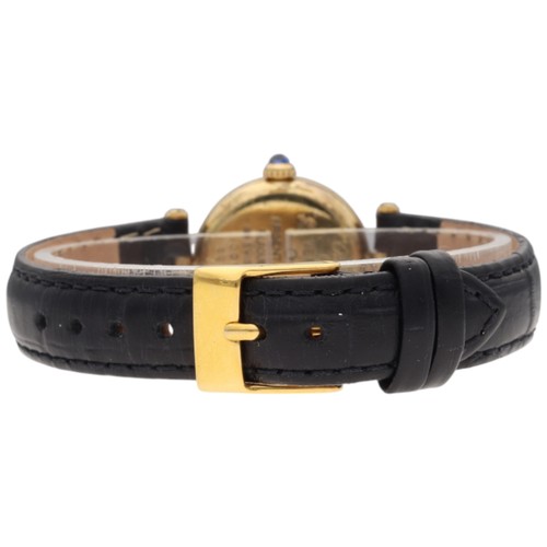 74 - Cartier Vermeil Quartz Watch  Solid 925 silver yellow gold plated   Size 24mm Black Leather StrapP... 