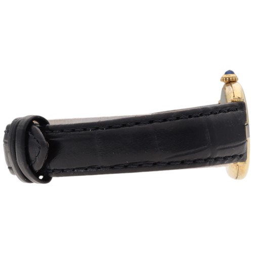74 - Cartier Vermeil Quartz Watch  Solid 925 silver yellow gold plated   Size 24mm Black Leather StrapP... 