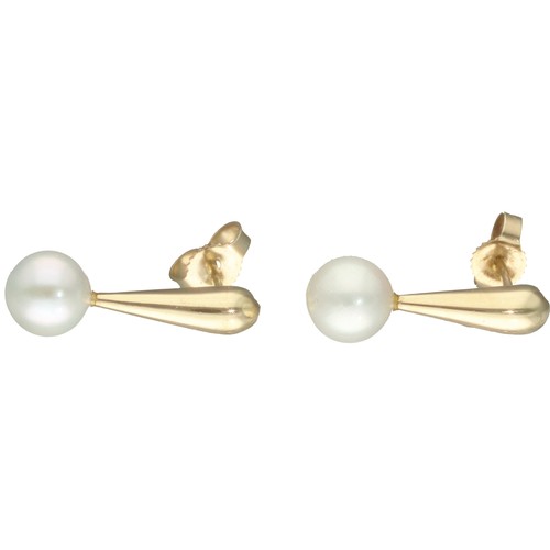 Yellow Metal Stamped 14k Cultured Pearl Stud Drop Earrings Weight 2.6 Grams