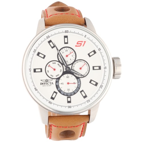 INVICTA - S1 Rally Chronograph

A brand new, never-worn Invicta S1 Rally Chronograph wristwatch, featuring a large stainless steel case and a white dial with multiple sub-dials and bold hour markers. 

This dynamic sports watch is presented on a brown leather strap. 

Offered without its retail hang tag.