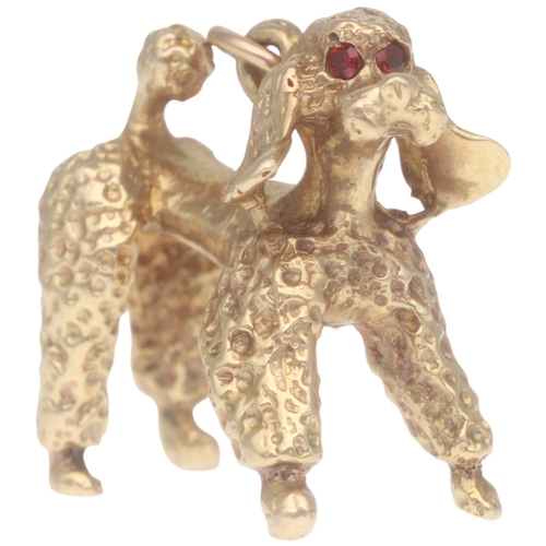 204 - 9ct Yellow Gold Poodle Charm With Red Stone Eyes Weight 8.9 Grams