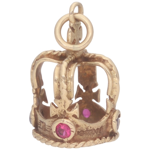 208 - 9ct Yellow Gold Crown Charm With Pink and Blue Stones Weight 1.9 Grams