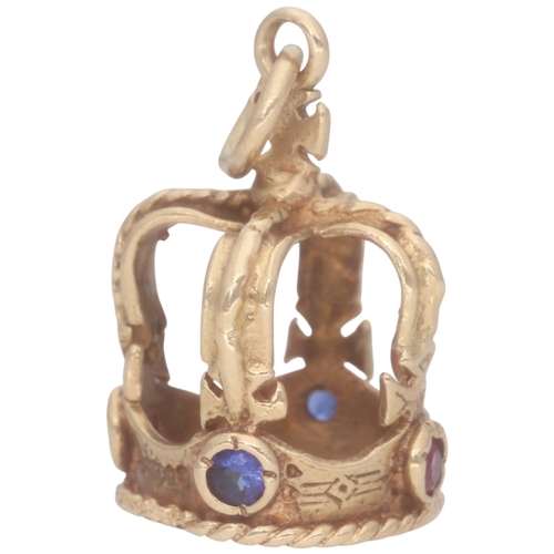 208 - 9ct Yellow Gold Crown Charm With Pink and Blue Stones Weight 1.9 Grams