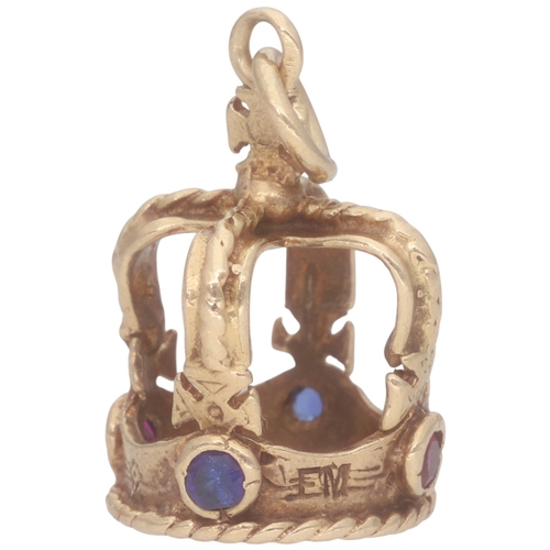 208 - 9ct Yellow Gold Crown Charm With Pink and Blue Stones Weight 1.9 Grams