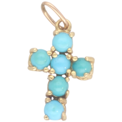 215 - Yellow Metal Tested As 18ct Turquoise Cross Pendant 2 Grams