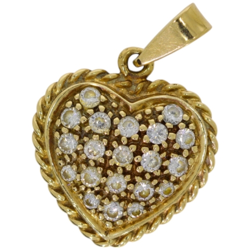 216 - 9ct yellow gold and CZ Heart pendant. 1.80g marked and tested as 9ct.