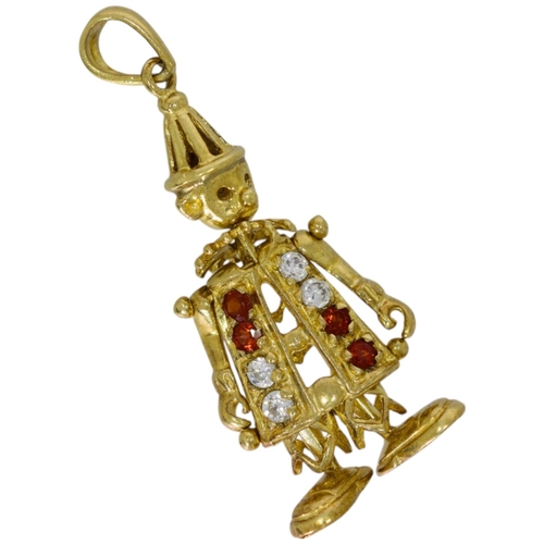 225 - 9ct yellow gol clown pendant with red and clear stones. 2.2 Grams
