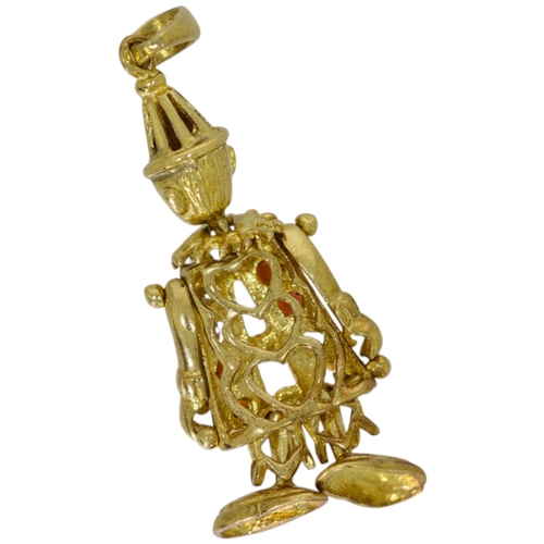 225 - 9ct yellow gol clown pendant with red and clear stones. 2.2 Grams