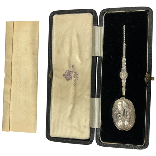 230 - George VI sterling silver Coronation Anointing Spoon, hallmarked Roberts & Belk, Sheffield, 1937. 

... 